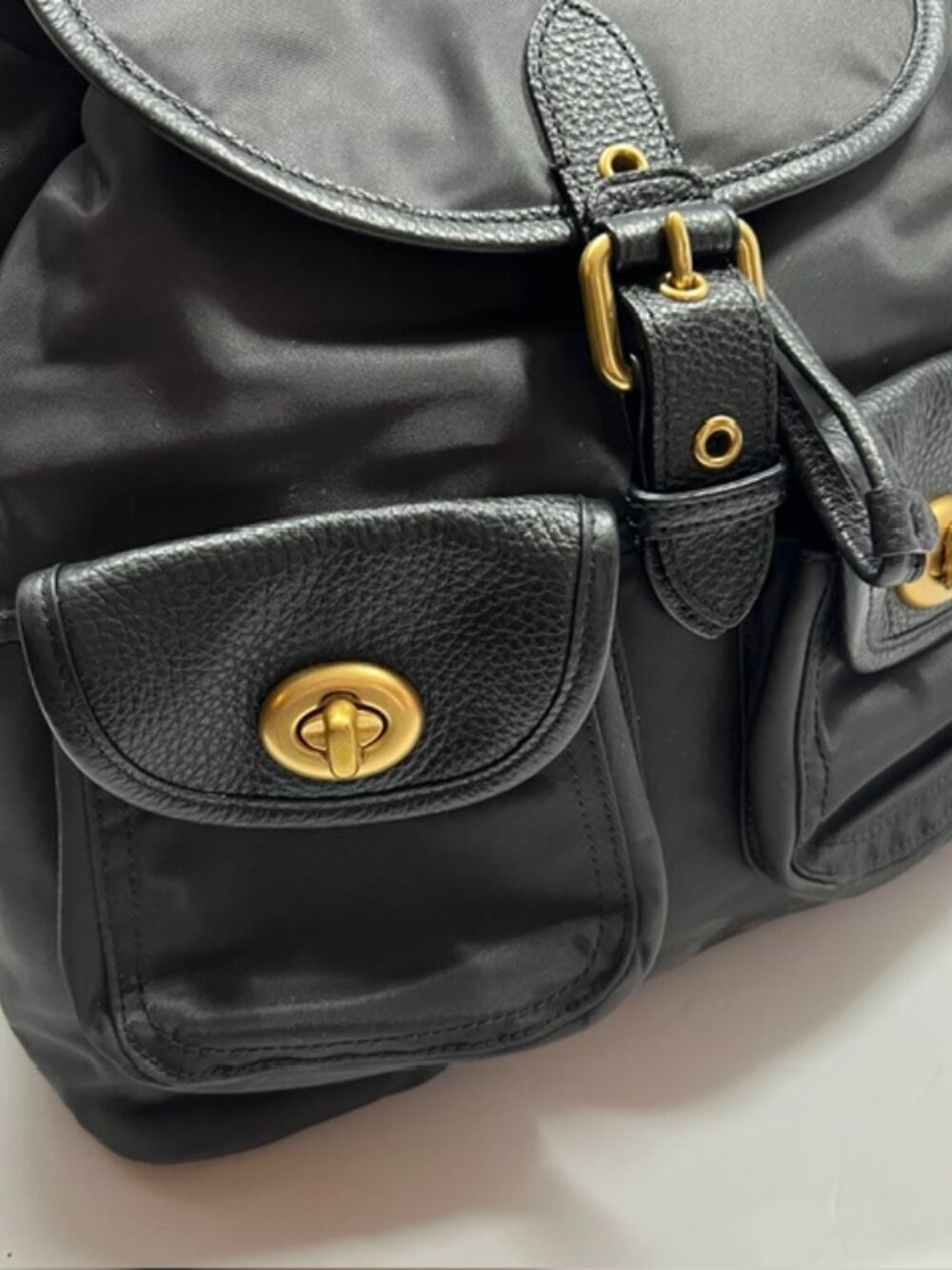 COACH Legacy Nylon and Leather Large Backpack Black w/drawstring & flap closure - Picture 2 of 12